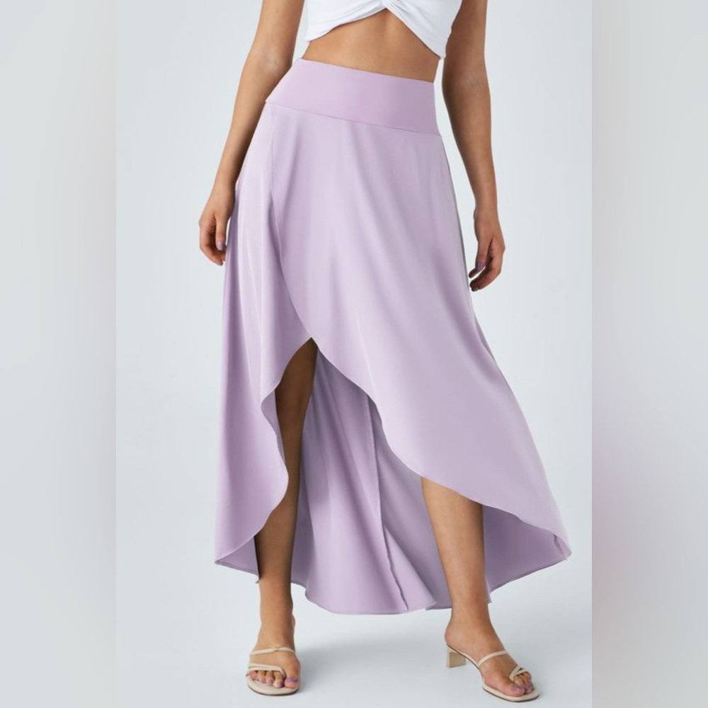 HALARA Breezeful High Low Ruffle 2-in-1 Flowy Lavender Maxi Skirt Size Small
